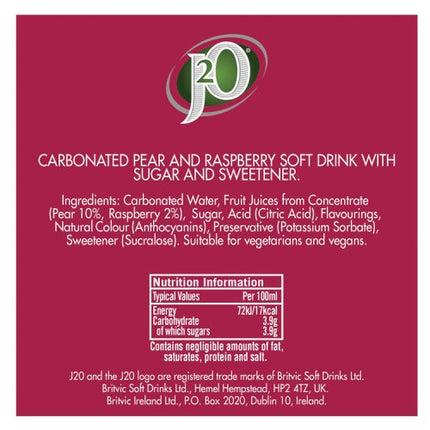 J2O Spritz Sparkling Pear & Raspberry Cans 4x250ml