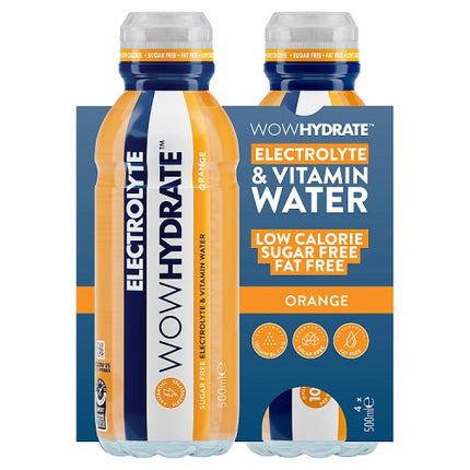 Wow Hydrate Electrolyte & Vitamin Water Orange 4x500ml