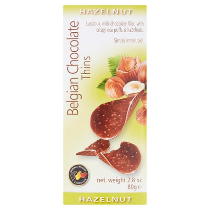 Belgian Chocolate Thins Hazelnut 80g
