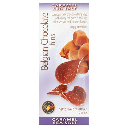 Belgian Chocolate Thins Caramel Sea Salt 80g