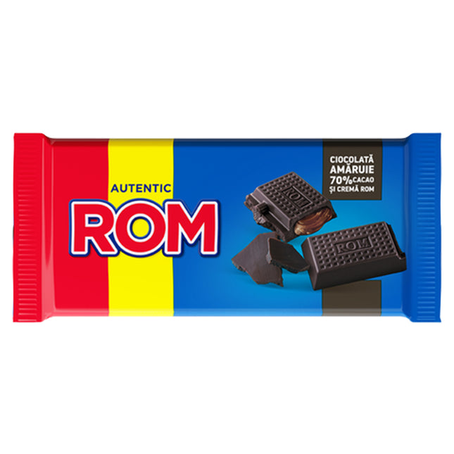 ROM 70% Dark Chocolate Block with Rum Cream Filling 88g