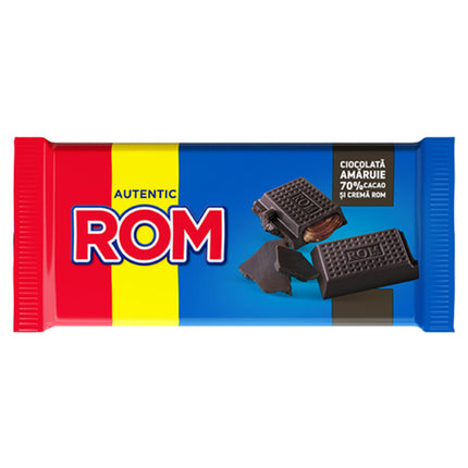 ROM 70% Dark Chocolate Block with Rum Cream Filling 88g