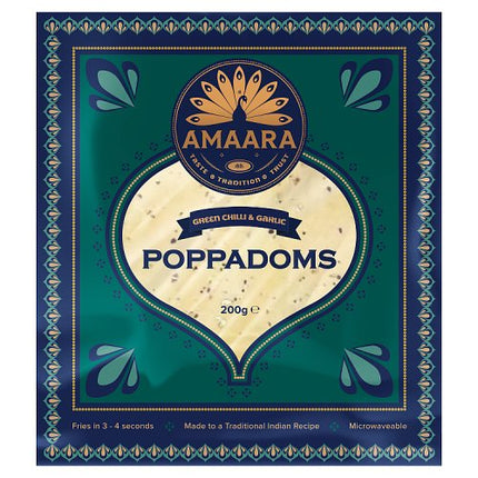 Amaara Green Chilli & Garlic Cook at Home Poppadoms 200g