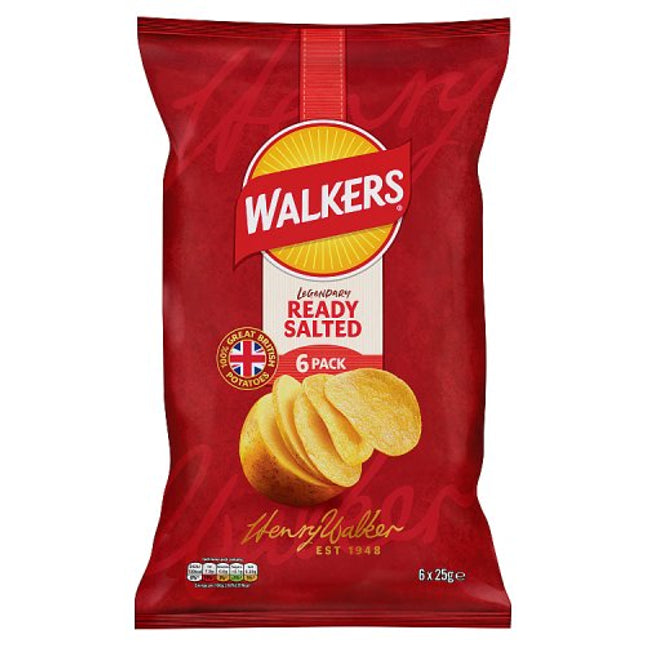 Walkers Ready Salted Potato Crisps 6 x 25g multipack