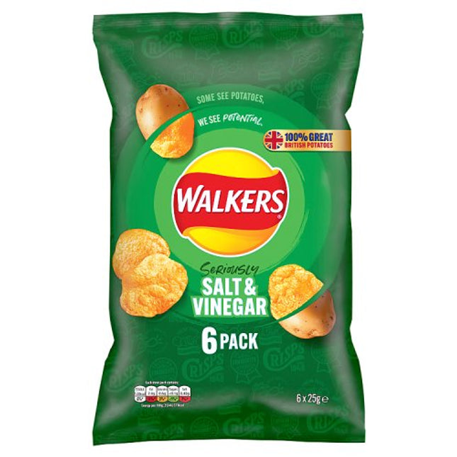 Walkers Salt & Vinegar Potato Crisps 6 x 25g