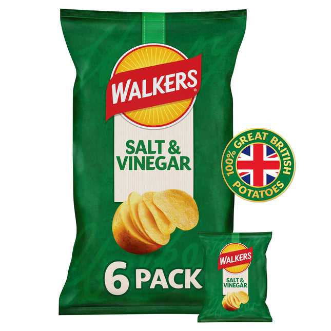 Walkers Salt & Vinegar Potato Crisps 6 x 25g