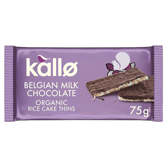 Kallo Organic Belgian Milk Chocolate Rice Cake Thins 75g