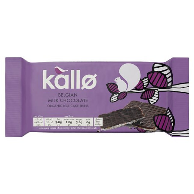 Kallo Organic Belgian Milk Chocolate Rice Cake Thins 75g