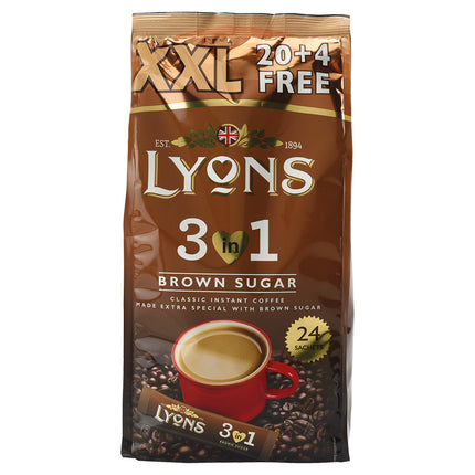 Lyons 3in1 Instant Coffee Sachets Brown Sugar (24x18g)