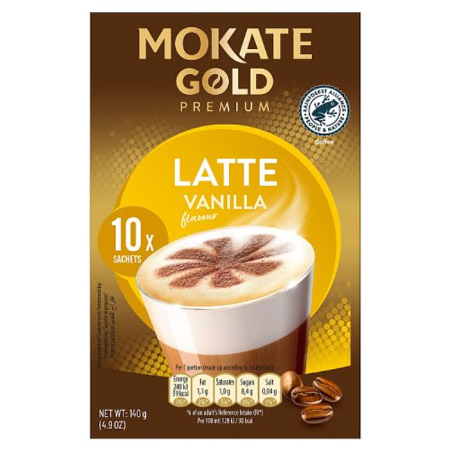 Mokate Gold Premium Vanilla Latte Instant Coffee Sachets x10 140g