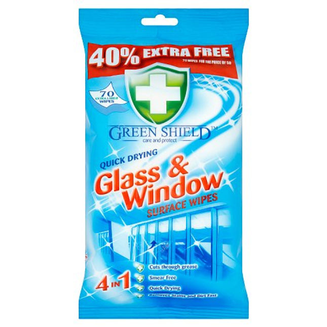 Green Shield Glass & Window Surface 70 Wipes