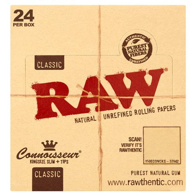 Raw King Size Slim Connoisseur Rolling Papers & Tips 32pc
