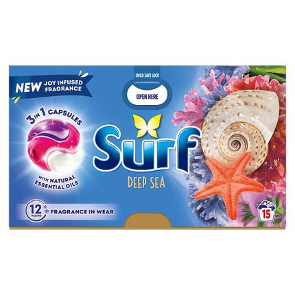 Surf 3 in 1 Laundry Washing Detergent Capsules Deep Sea 15 washes
