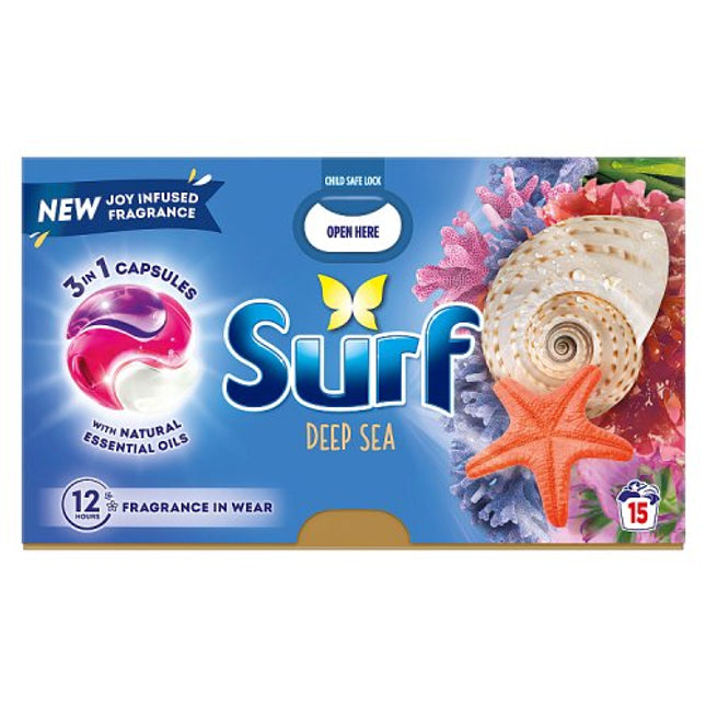 Surf 3 in 1 Laundry Washing Detergent Capsules Deep Sea 15 washes