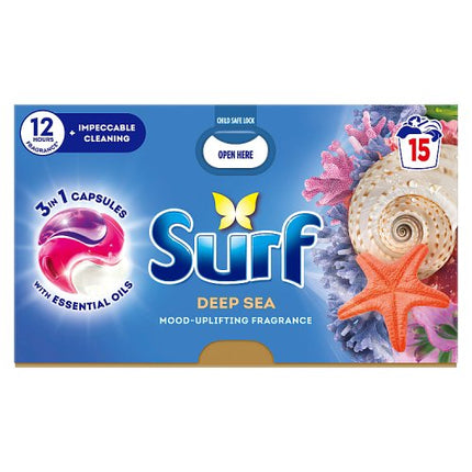 Surf 3 in 1 Laundry Washing Detergent Capsules Deep Sea 15 washes
