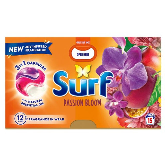 Surf 3 in 1 Laundry Washing Detergent Capsules Passion Bloom 15 washes