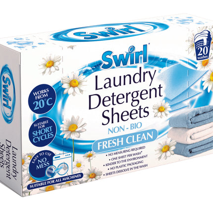 Swirl Non Bio Fresh Clean Laundry Detergent Sheets x20