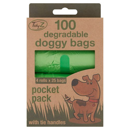 Tidyz Doggy Bags with Tie Handles 4 x 25 Bags