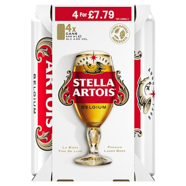 Stella Artois Lager Pint 568ml Cans 4 pack