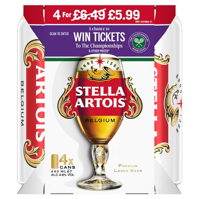 Stella Artois 440ml Can 4 pack
