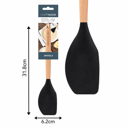 SPATULA BLK SILICONE WOOD HANDLE