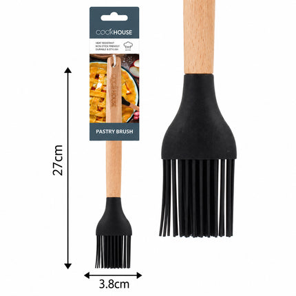 PASTRY BRUSH BLK SILICONE WOOD HANDLE