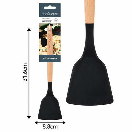 SOLID TURNER BLK SILICONE WOOD HANDLE