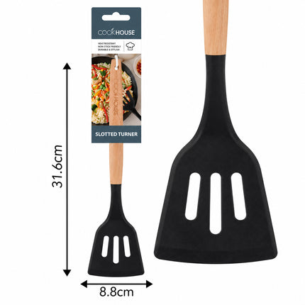 SLOTTED TURNER BLK SILICONE WOOD HANDLE